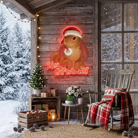 Christmas Rabbit LED Neon Sign Light Pop Art