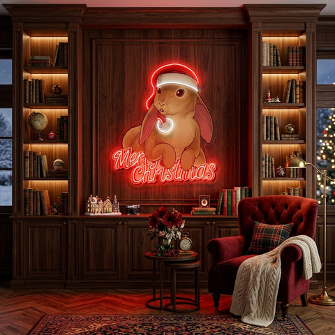 Christmas Rabbit LED Neon Sign Light Pop Art