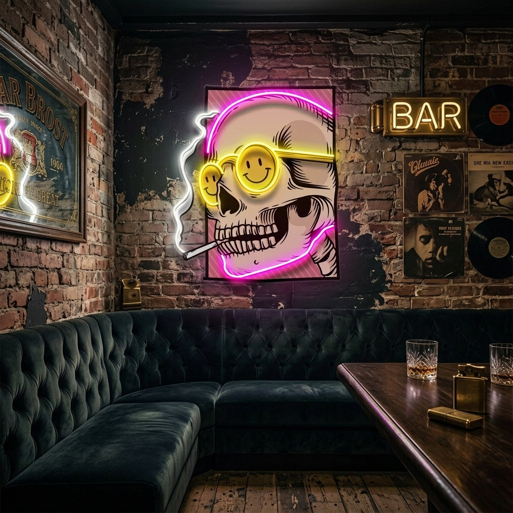 Cigarette Skull LED Neon Sign Light Pop Art