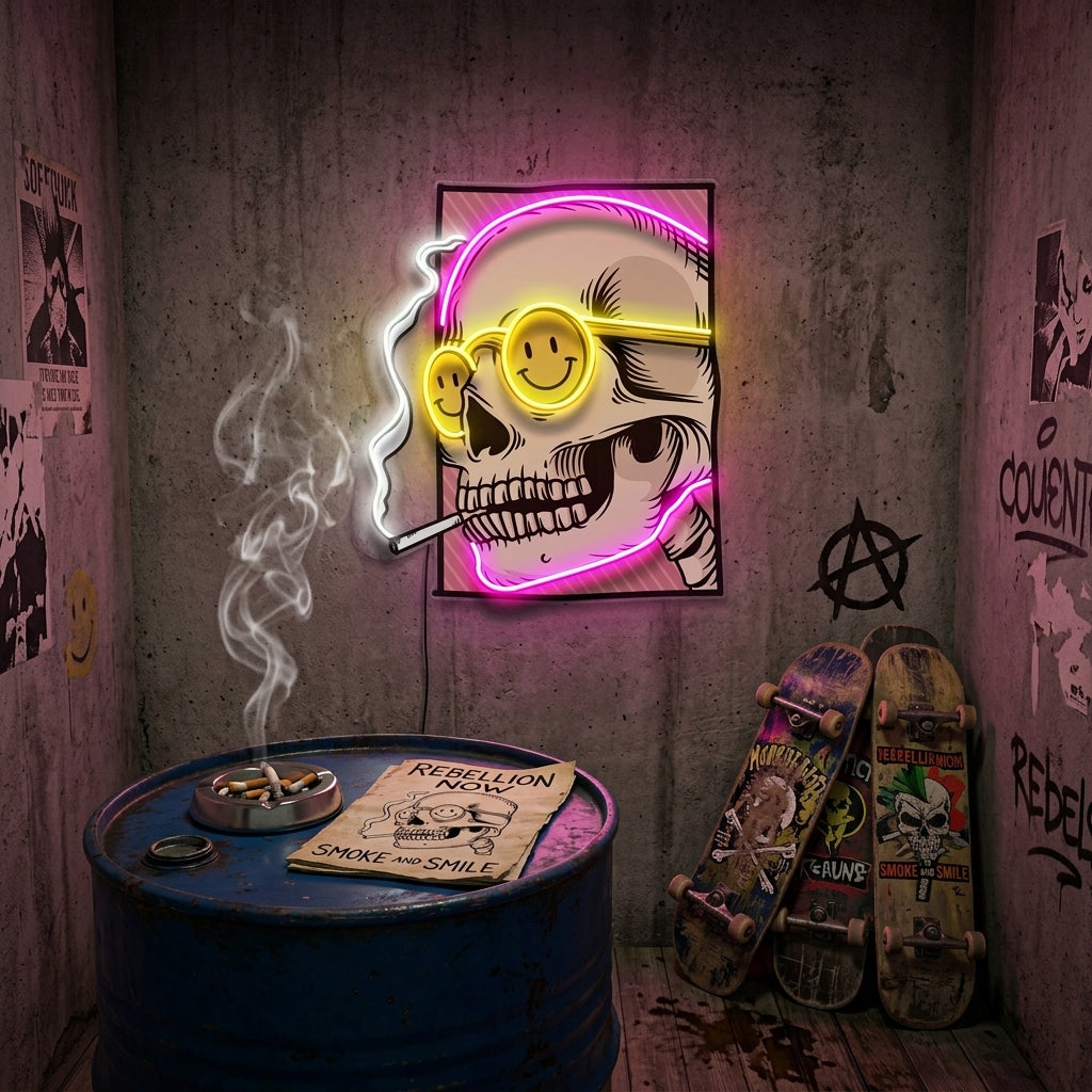 Cigarette Skull LED Neon Sign Light Pop Art