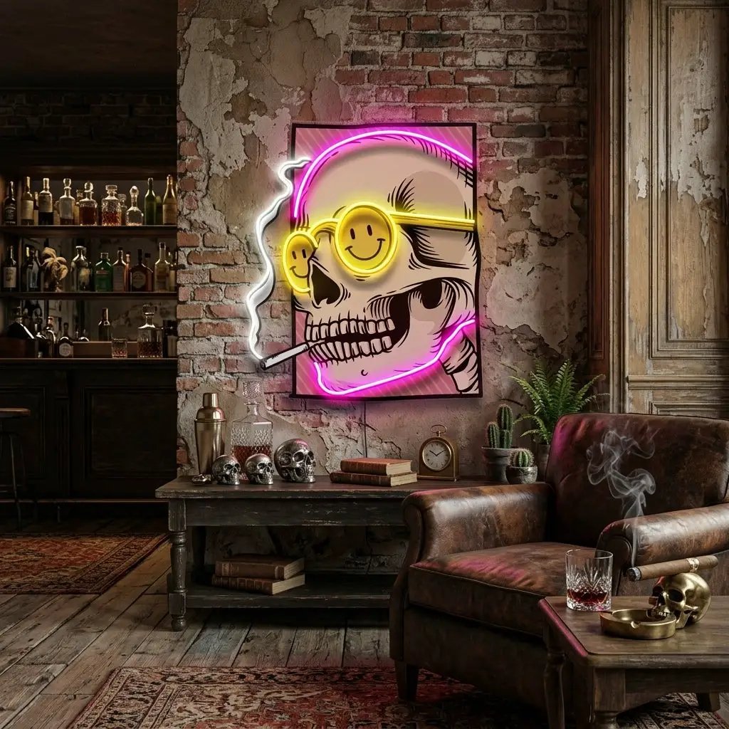 Cigarette Skull LED Neon Sign Light Pop Art