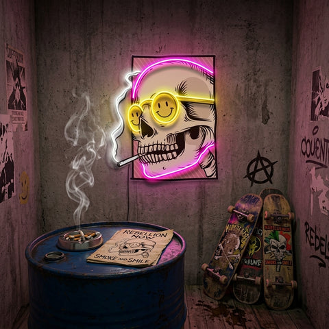 Cigarette Skull LED Neon Sign Light Pop Art