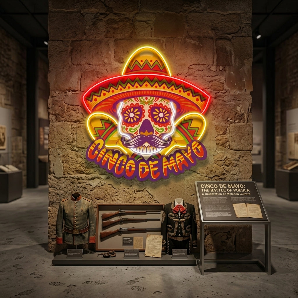 Cinco De Mayo Skull Mascot LED Neon Sign Light Pop Art