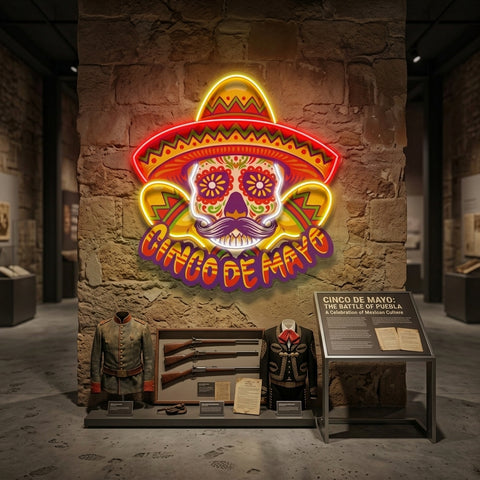 Cinco De Mayo Skull Mascot LED Neon Sign Light Pop Art