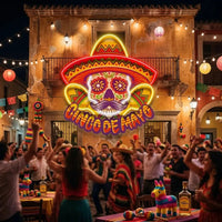 Cinco De Mayo Skull Mascot LED Neon Sign Light Pop Art