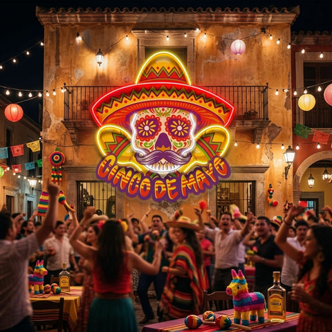 Cinco De Mayo Skull Mascot LED Neon Sign Light Pop Art