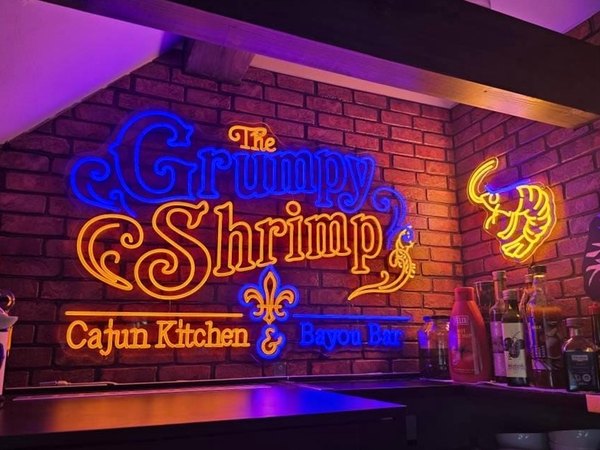 The Grumpy Shrimp custom LED neon logo sign