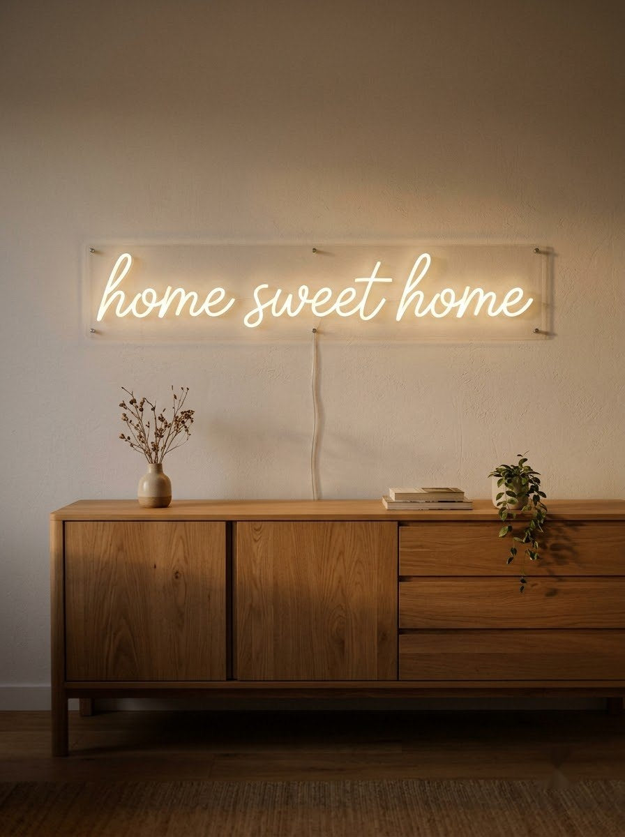 Custom LED neon sign in a living room