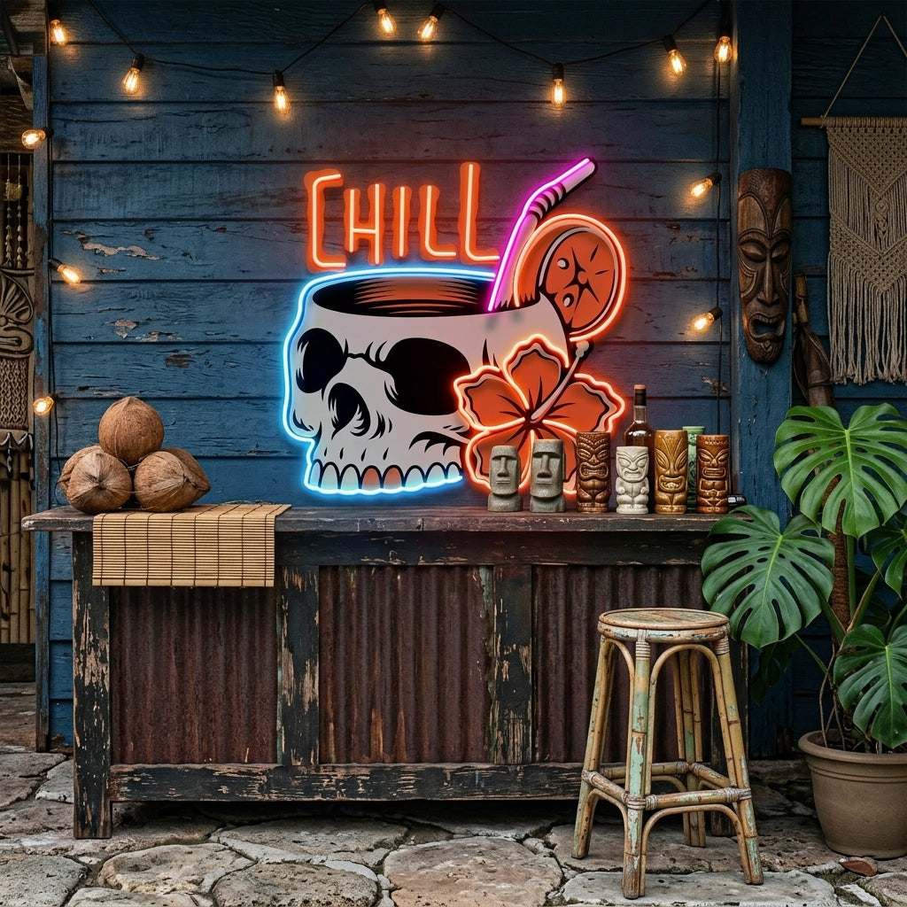 Cocktail Skull LED Neon Sign Light Pop Art
