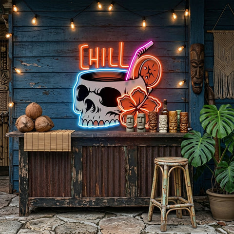 Cocktail Skull LED Neon Sign Light Pop Art