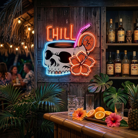 Cocktail Skull LED Neon Sign Light Pop Art