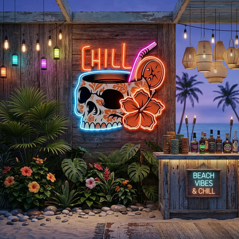 Cocktail Skull LED Neon Sign Light Pop Art