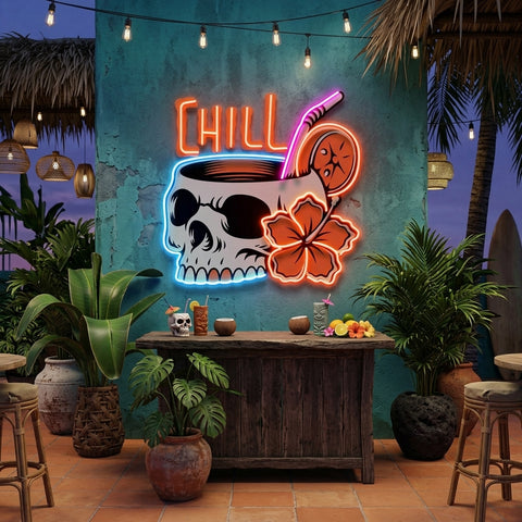Cocktail Skull LED Neon Sign Light Pop Art