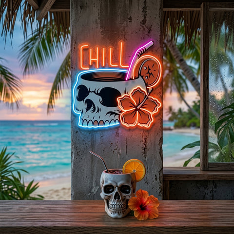 Cocktail Skull LED Neon Sign Light Pop Art