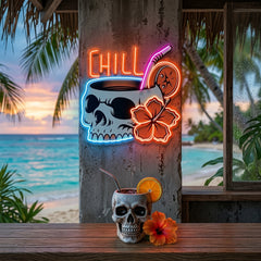 Cocktail Skull LED Neon Sign Light Pop Art