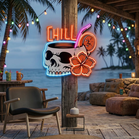 Cocktail Skull LED Neon Sign Light Pop Art