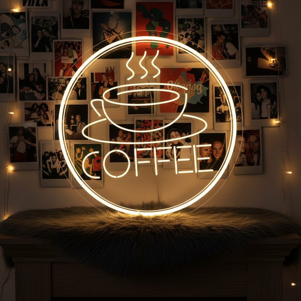 Round Coffee Neon Sign - VN03 - Customneonstudio