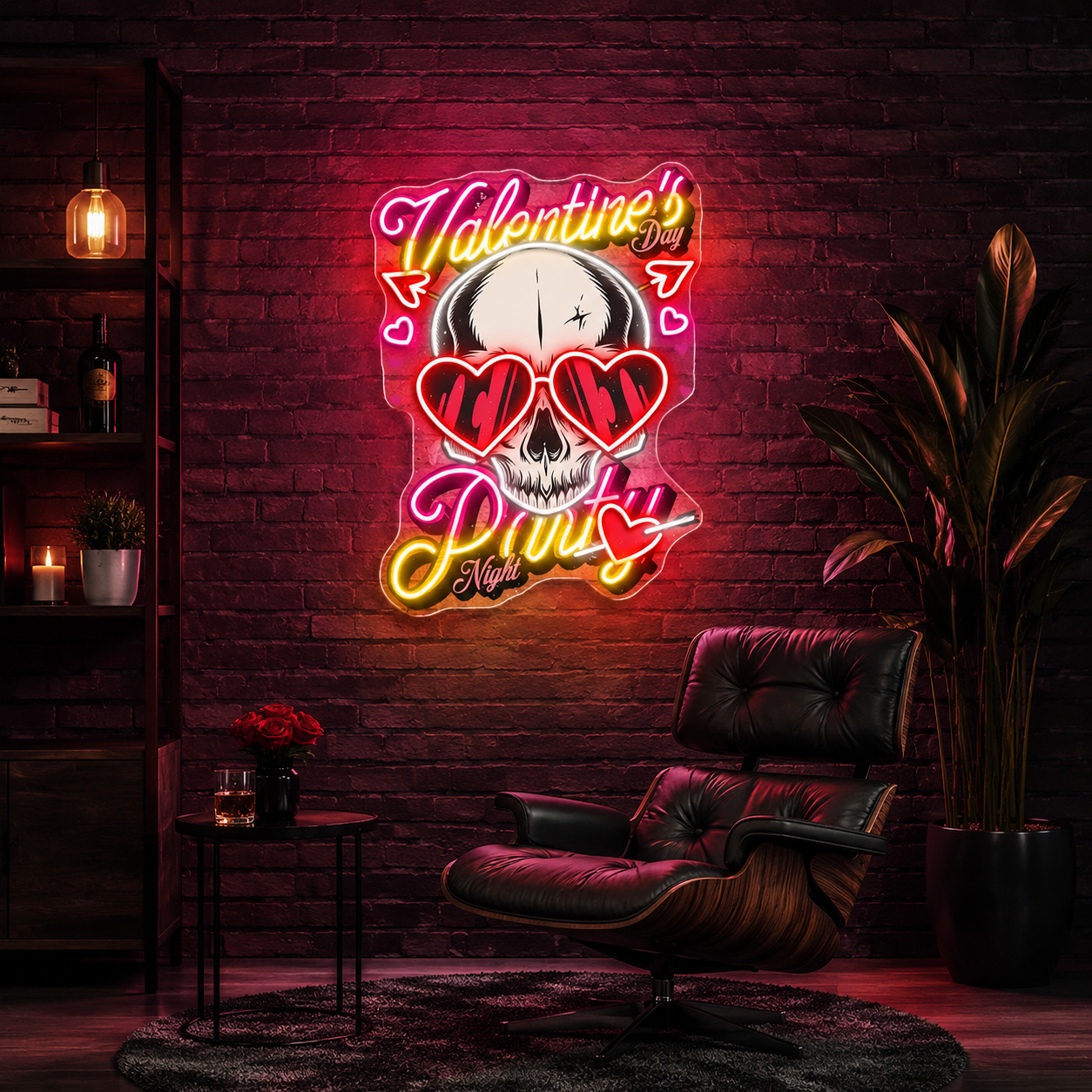 Love in the Skull of It: Valentine’s Glow Neon Sight Light Artwork