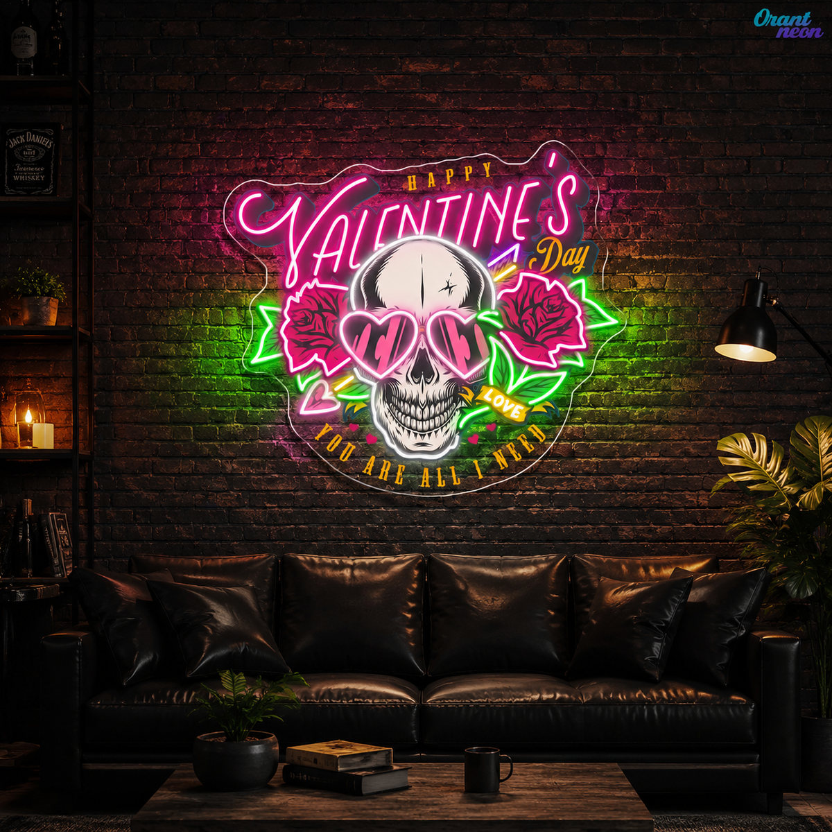 Love Through the Skull: Roses & Arrows Best Gift For Valentine Neon Sight Light Artwork