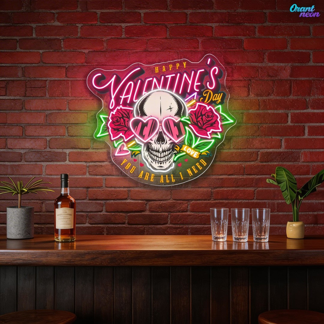 Love Through the Skull: Roses & Arrows Best Gift For Valentine Neon Sight Light Artwork