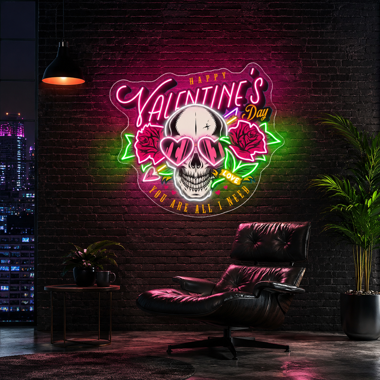 Love Through the Skull: Roses & Arrows Best Gift For Valentine Neon Sight Light Artwork