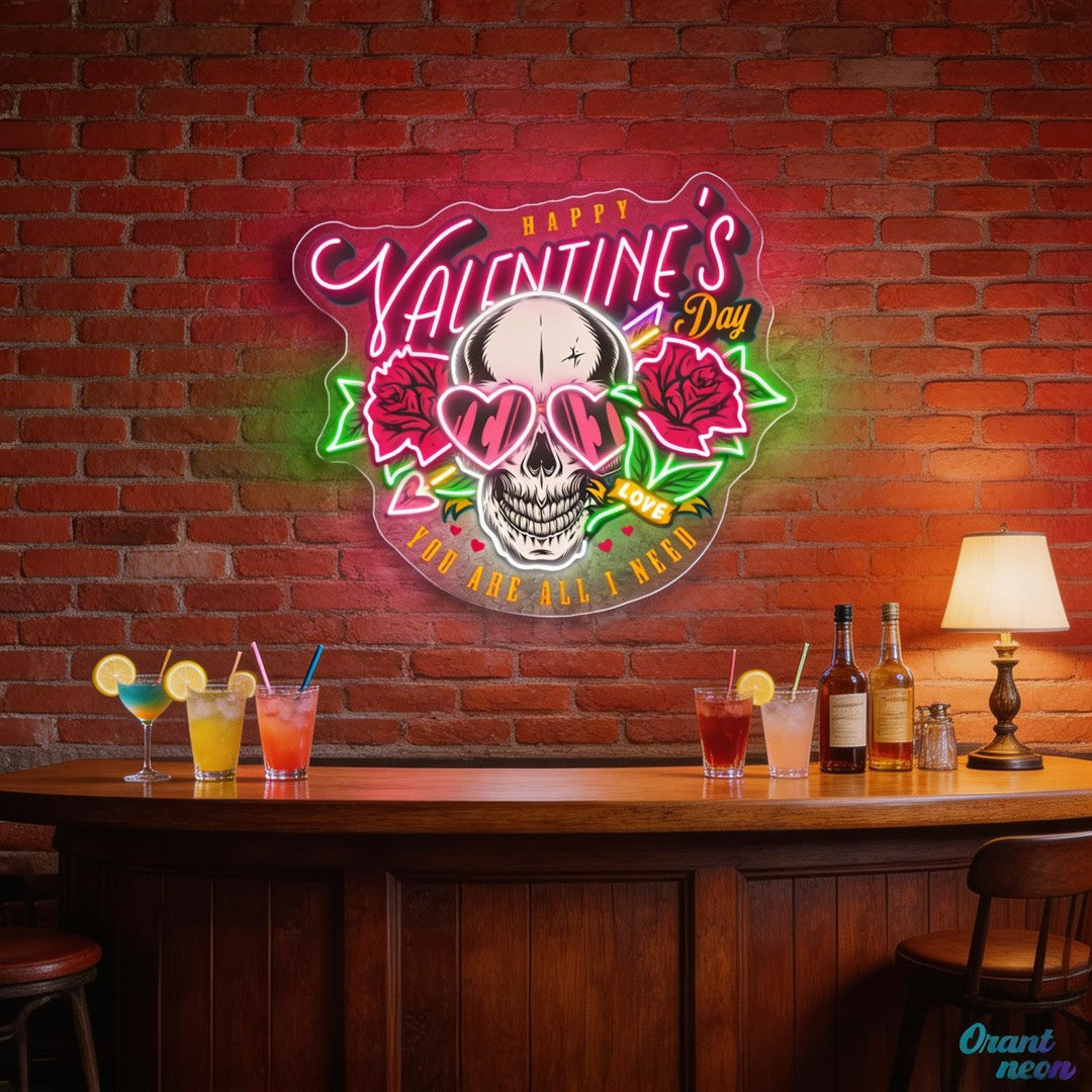 Love Through the Skull: Roses & Arrows Best Gift For Valentine Neon Sight Light Artwork