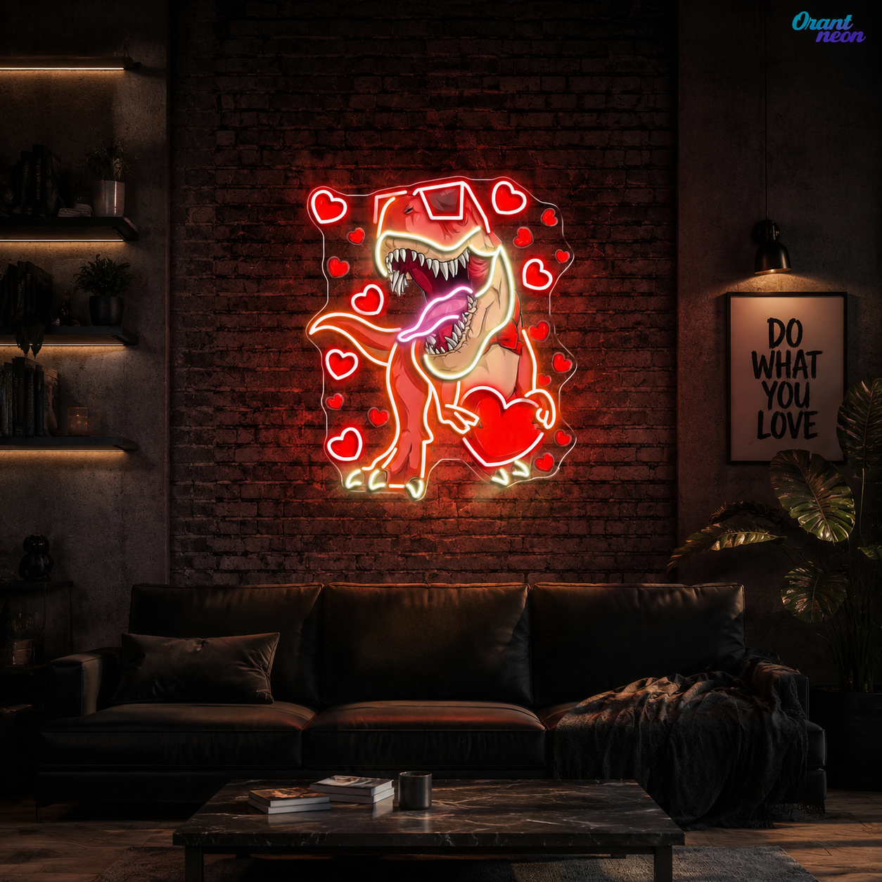 "Dino Love Affair" Best Gift For Valentine Neon Sight Light Artwork