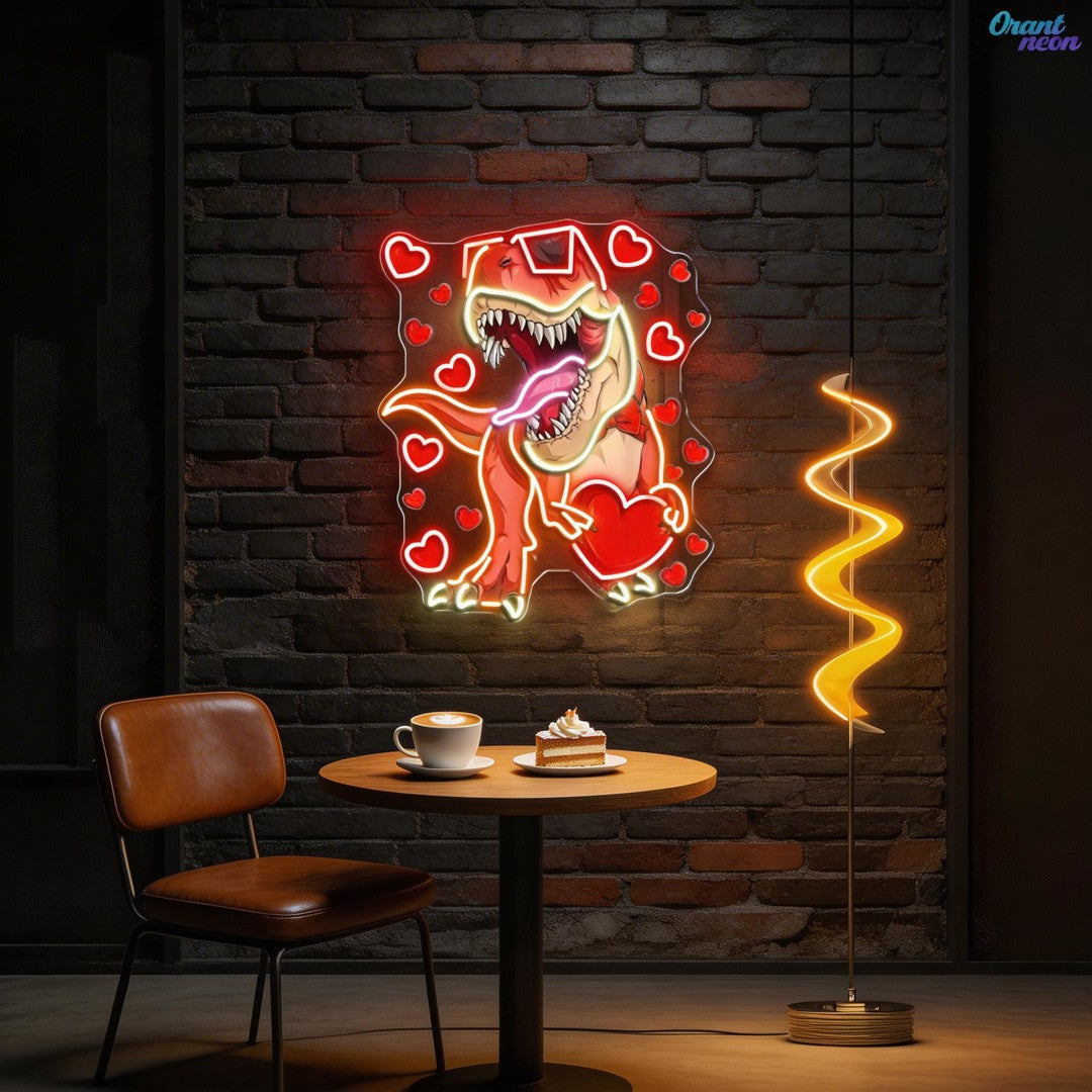 "Dino Love Affair" Best Gift For Valentine Neon Sight Light Artwork