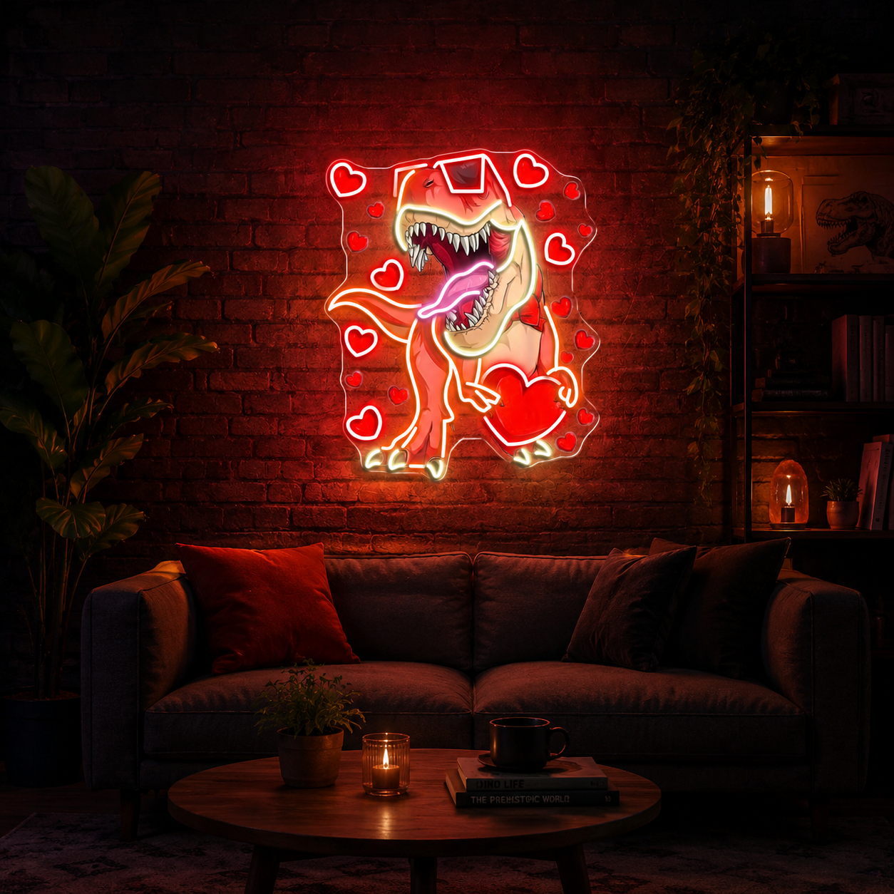 "Dino Love Affair" Best Gift For Valentine Neon Sight Light Artwork
