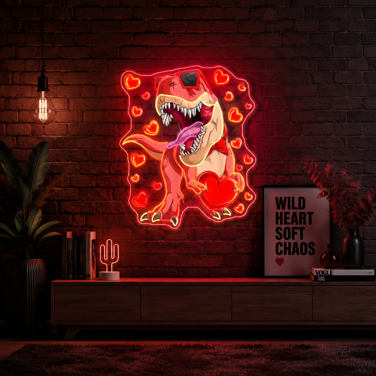 "Dino Love Affair" Best Gift For Valentine Neon Sight Light Artwork