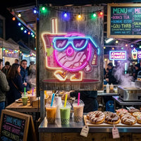 Cool Donut Holding a Tea Cup LED Neon Sign Light Pop Art