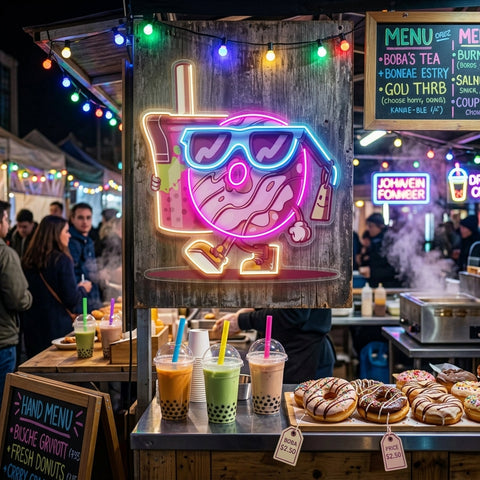 Cool Donut Holding a Tea Cup LED Neon Sign Light Pop Art