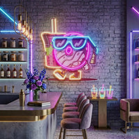 Cool Donut Holding a Tea Cup LED Neon Sign Light Pop Art