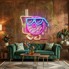 Cool Donut Holding a Tea Cup LED Neon Sign Light Pop Art