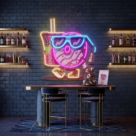 Cool Donut Holding a Tea Cup LED Neon Sign Light Pop Art