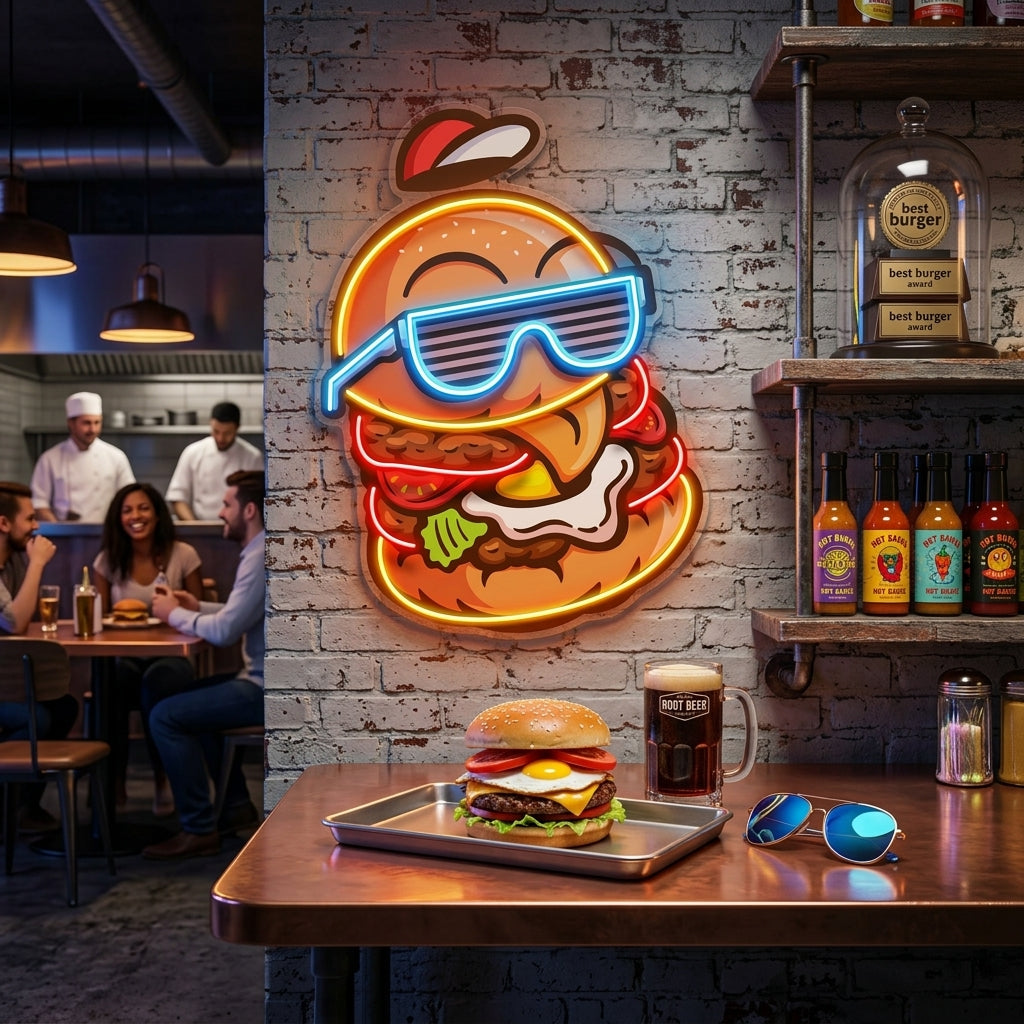 Cool Hamburger LED Neon Sign Light Pop Art