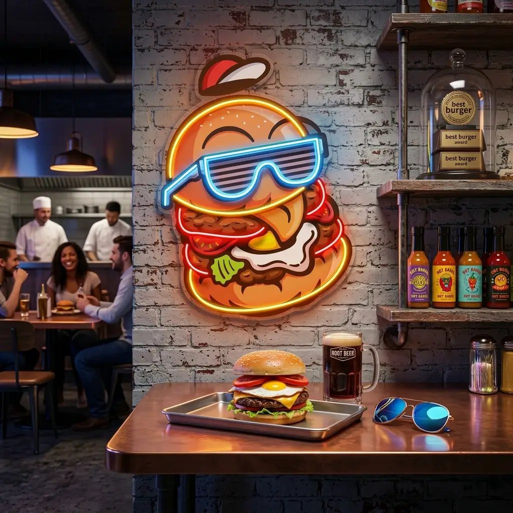 Cool Hamburger LED Neon Sign Light Pop Art