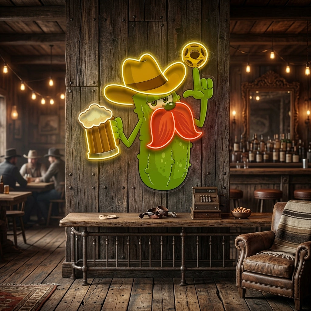 Cowboy Pickle Cartoon LED Neon Sign Light Pop Art
