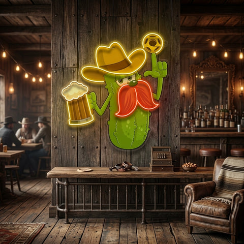 Cowboy Pickle Cartoon LED Neon Sign Light Pop Art