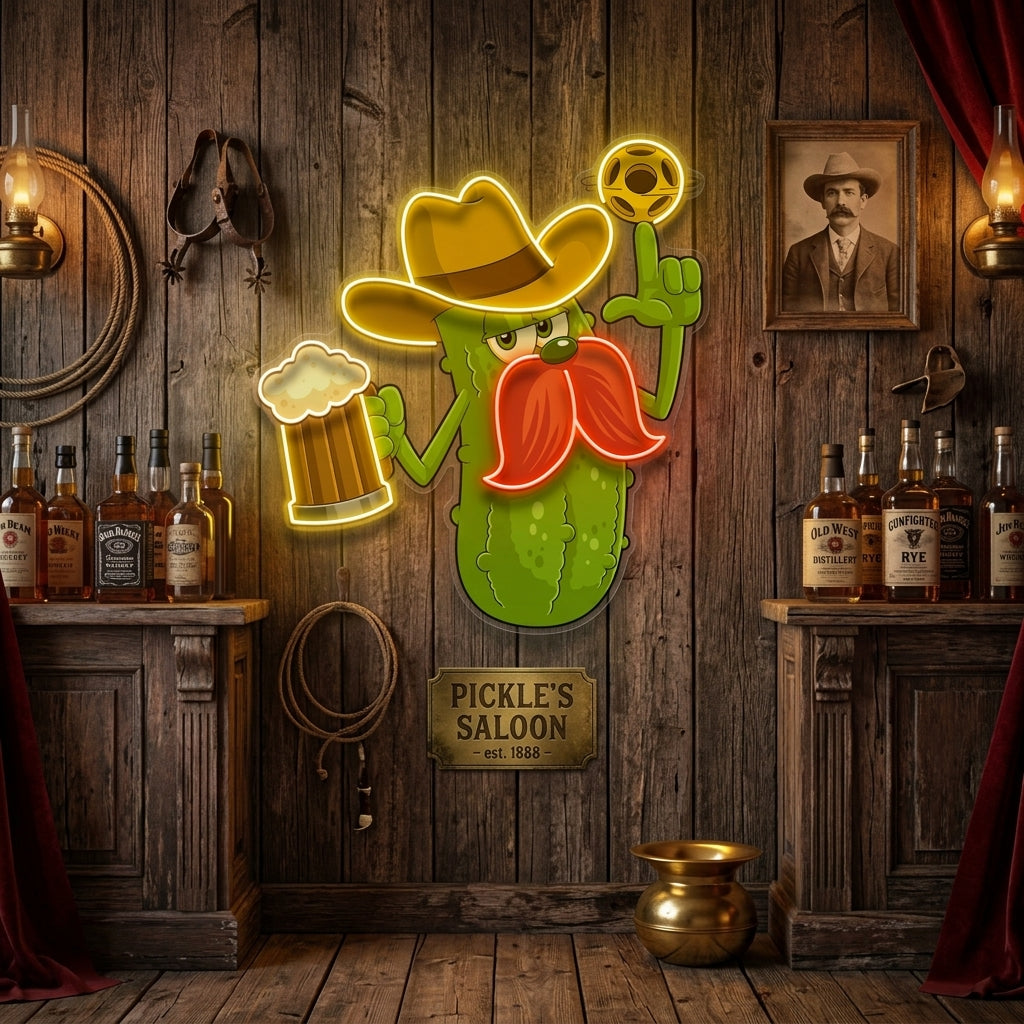 Cowboy Pickle Cartoon LED Neon Sign Light Pop Art
