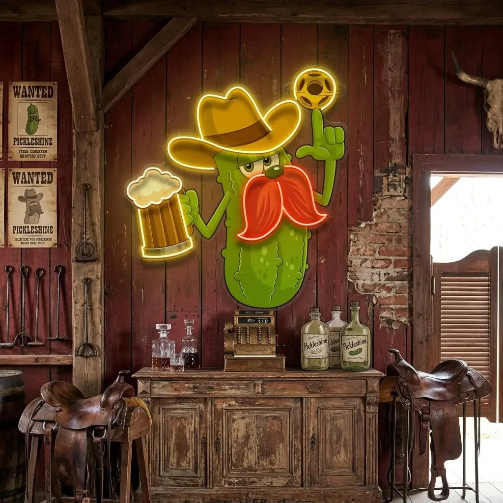 Cowboy Pickle Cartoon LED Neon Sign Light Pop Art