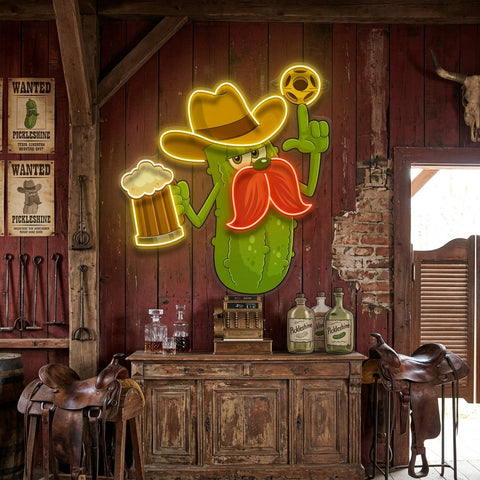 Cowboy Pickle Cartoon LED Neon Sign Light Pop Art