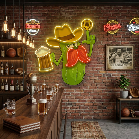 Cowboy Pickle Cartoon LED Neon Sign Light Pop Art