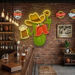 Cowboy Pickle Cartoon LED Neon Sign Light Pop Art