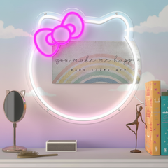 Anime Cat Mirror Neon Sign for Wall Decor Girls Dresser Decor