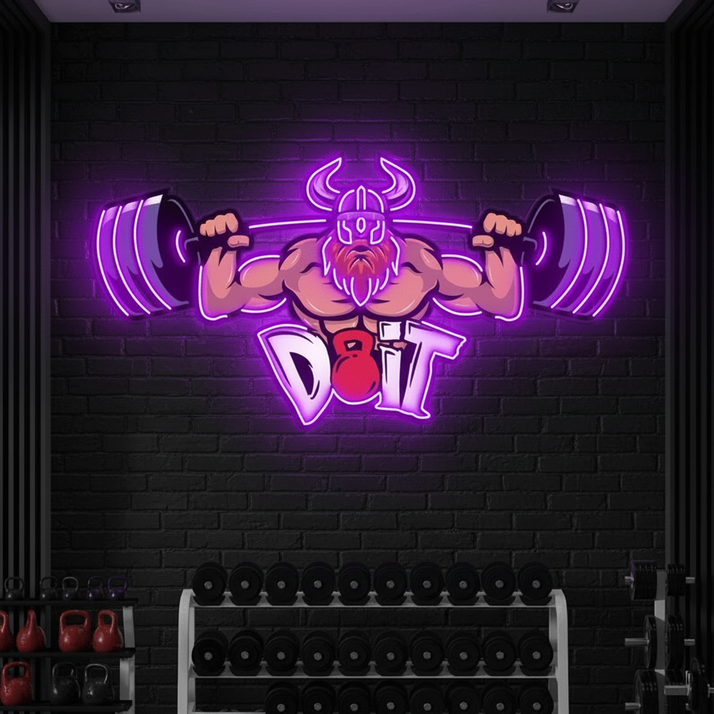 Lifting Barbell LED Neon Sign Gym Game Room Decor Sign