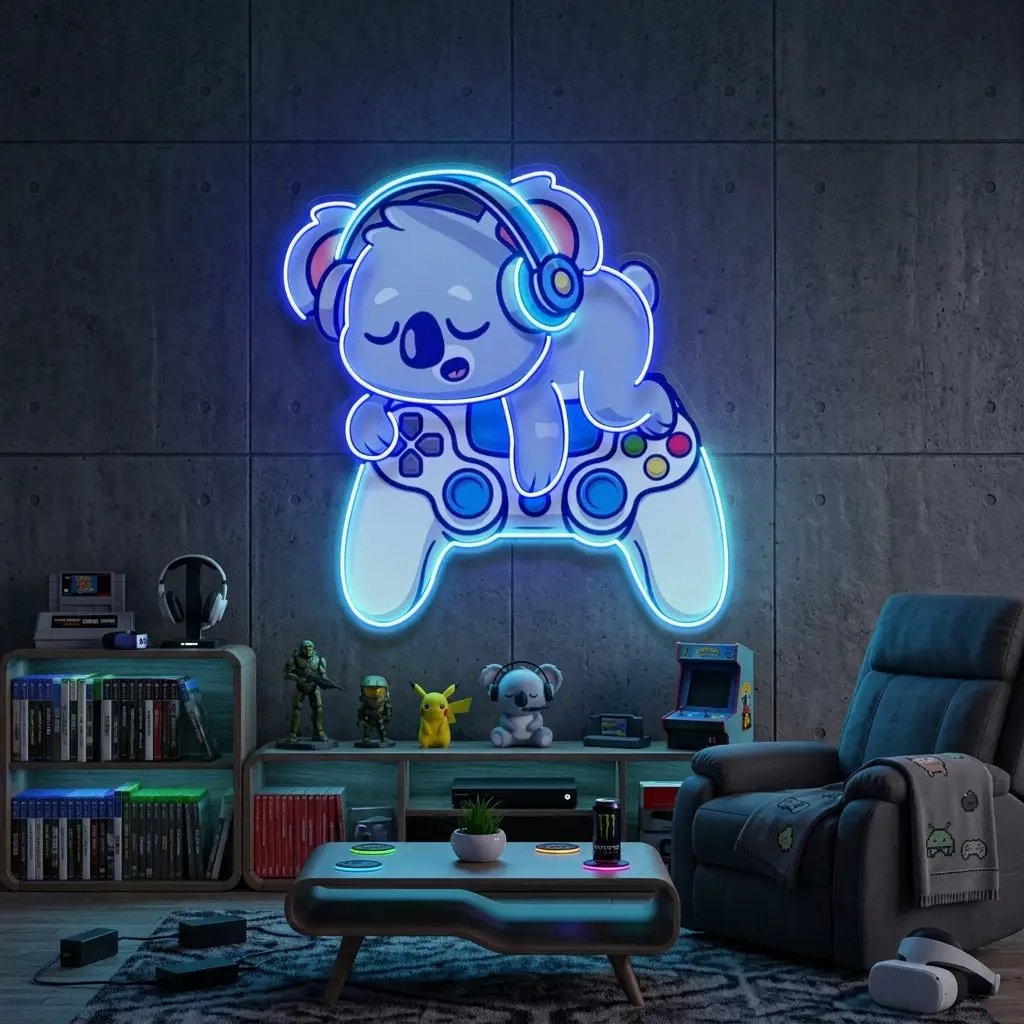 Cute Koala Sleeping Game LED Neon Sign Light Pop Art