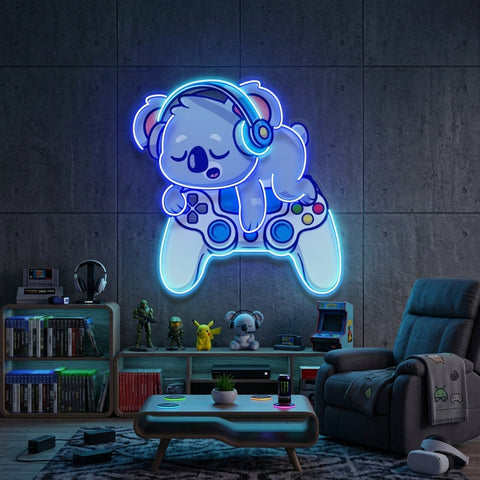 Cute Koala Sleeping Game LED Neon Sign Light Pop Art