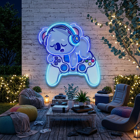 Cute Koala Sleeping Game LED Neon Sign Light Pop Art