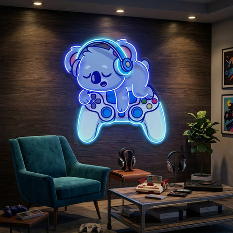 Cute Koala Sleeping Game LED Neon Sign Light Pop Art